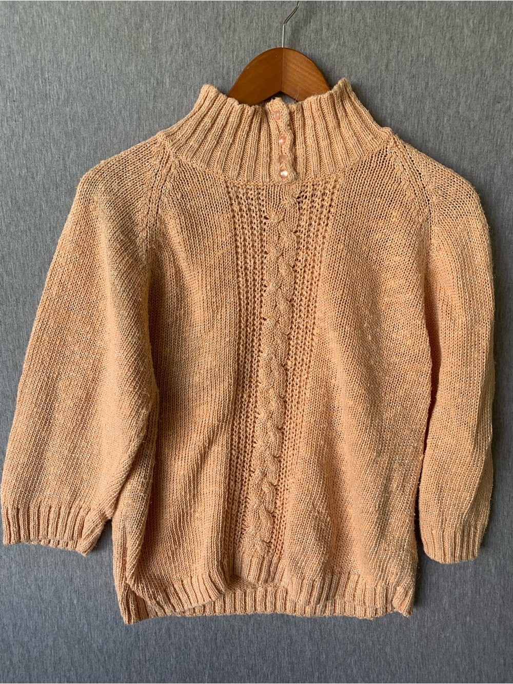 Vintage Mock Neck Peach Color 80s 90s Sweater Rainbow Ridge Tag Cable Knit